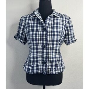 Vintage Givenchy Button Front Short Sleeve Jacket‎ EU 40 US 8 Plaid Designer 80s